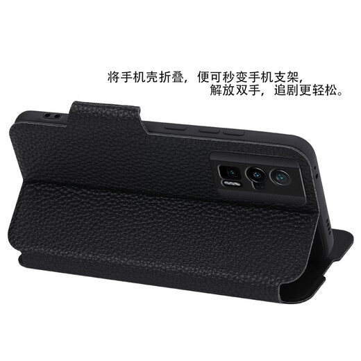 Haoya Redmi K60 mobile phone case flip Redmi lens full cover K60e front magnetic buckle K60Pro soft silicone cover anti-fall protection simulated cowhide Redmi K60/K60Pro black and gray retro leather pattern