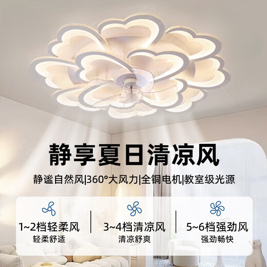 北欧吸顶风扇灯创意莲花客厅电扇灯全光谱智能卧室电风扇可改110V 0W 0㎡内适用 0lm 全光谱ra9712头a