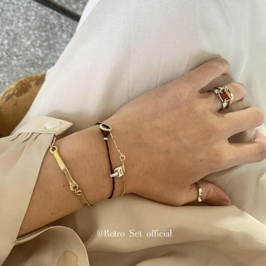 Kechu Korean generation niche sterling silver plated 18k gold retro classic open bracelet/bone bracelet bracelet golden bone (sterling silver plated with real gold) ready for sale