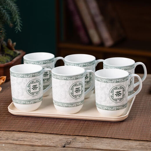 Bambus Dolphin Jingdezhen Keramikbecher Porzellan Tee Tasse ohne Deckel Meeting Cup Office Trinkbecher Business Cup Schach und Kartenraumanpassung 1% Green Mountain Mangrove verkauft 13.579 verbesserter Keramikbecher enthalten keine Tablett [6 Teile]