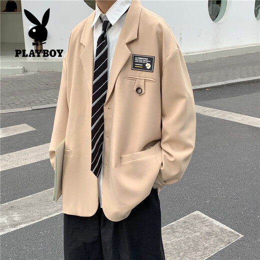 Playboy (PLAYBOY) DK uniform suit suit men's college style loose student handsome suit shirt trousers three-piece set spring and autumn four-piece suit black suit + shirt + trousers + M