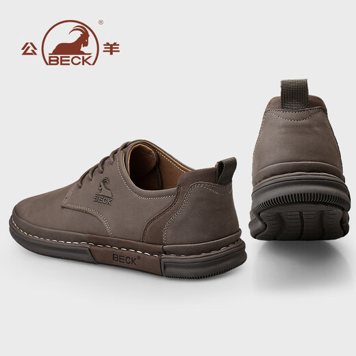 Ram leather shoes for men, genuine leather spring and summer formal business men's shoes, British style trendy men's casual shoes, khaki 40