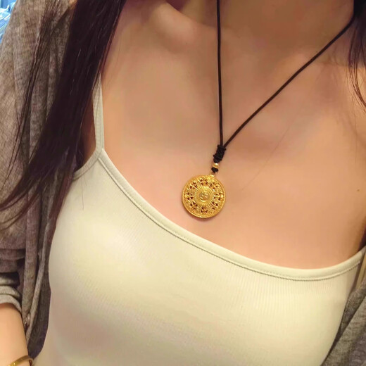 Tanhai Eight Treasures Compass Gold Pendant for Women Gold-wrapped Silver Fortune Ping An Lock Necklace for Men and Women Eight Auspicious Pendants (Large Edition) Free Black Rope