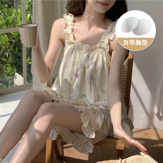 浪莎（LangSha）睡衣女2025夏季新款春秋碎花开衫甜美少女短袖夏天外穿家居服套装 756（带胸垫） M 【推荐80-100斤穿】
