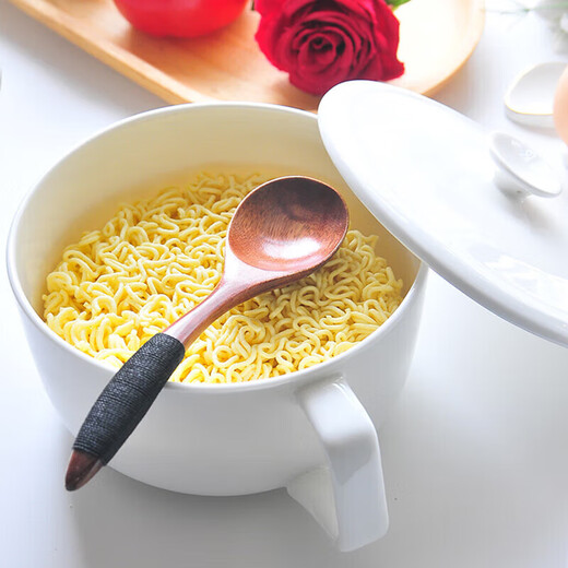 Pupan instant noodle bowl ceramic noodle soup bowl with handle with handle and lid breakfast cup bowl number household student sealed lid instant noodle cup