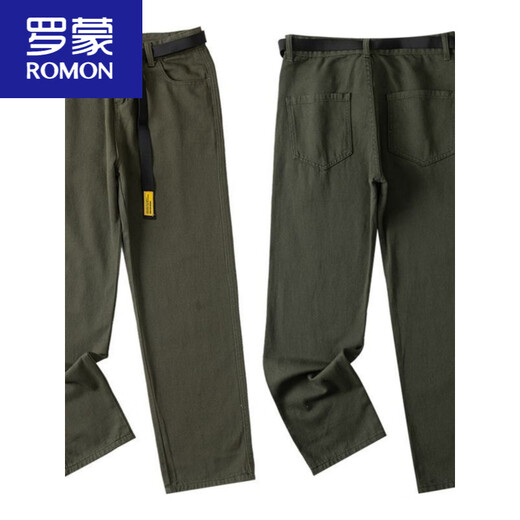 ROMON extra large size 300Jin Jin equals 0.5kg American retro heavyweight pure cotton work casual pants men's spring and autumn loose fashion straight pants 2 Army Green Recommended 190-220Jin Jin equals 0.5kg 4XL