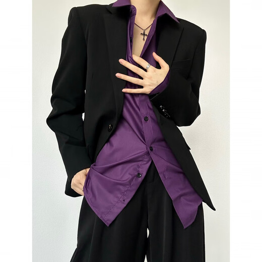 
Xinghelai black suit vest handsome men and women neutral style gun neck slim vest suit horse clip jacket men black M