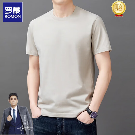 Romon pesado pesado 100% algodón de algodón puro camiseta de manga corta cuello redondo de hombres de algodón de media manga de media manga de verano.