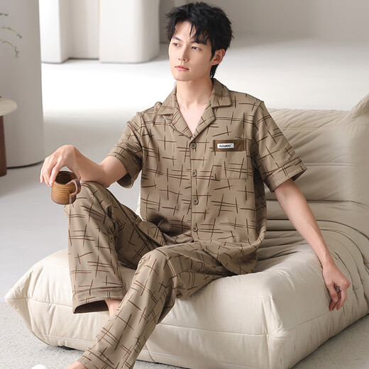 莫代尔纯棉短袖长裤家居服翻领男款夏天夏款套装2025年新款睡衣男士夏季 NSN-9855 L 男