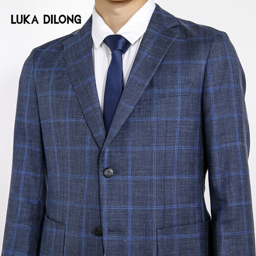 路卡迪龙【桑蚕丝+羊毛】轻奢时尚单西服正装休闲通勤男士商务西服 蓝格 L (50)