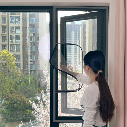 Nolantin side-opening screen window, special zipper Velcro for inner-opening window, self-adhesive anti-mosquito and sand curtain net for home use without punching and self-assembly, push-out window-side opening, gray gauze and black stickers, width 70x height 120cm