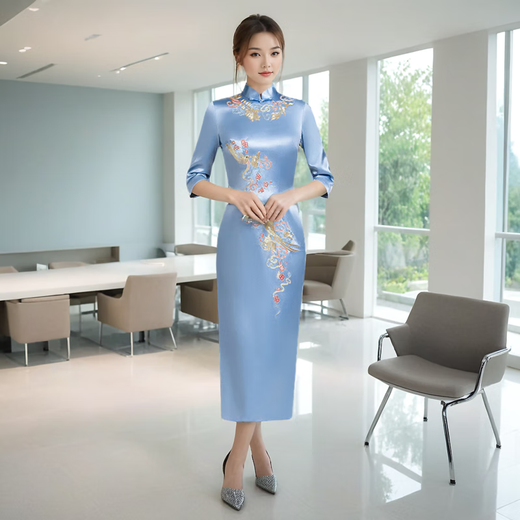 Meifuna cheongsam Chinese style autumn and winter new style high-end mother-in-law wedding banquet embroidered cheongsam wedding mother dress for women burgundy 2XL