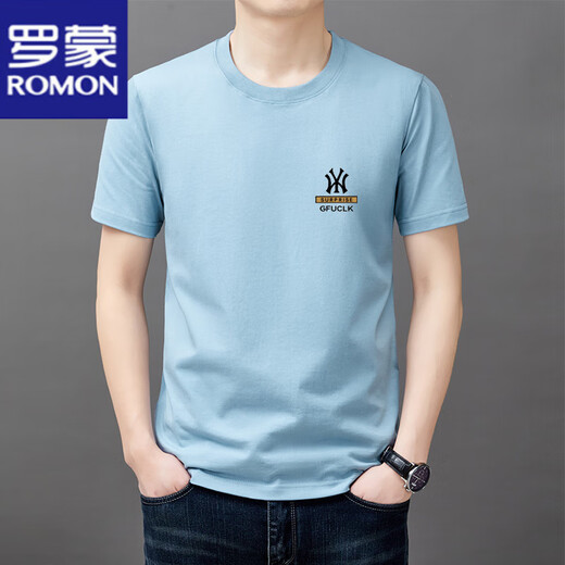 罗蒙（ROMON）男士短袖t恤纯棉圆领半袖上衣2025夏季薄款休闲时尚凉感体恤衫男 短袖YW9929驼色 M 165建议90-120斤