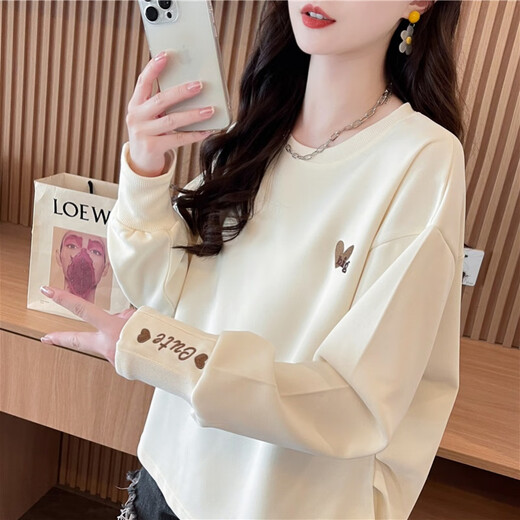 Pier Cardin [tela de alta calidad] cuello redondo bordado para mujeres Borded Spring y Autumn New Design Lo suelto y rosa de emparejamiento KLL9757. M Recomendado 80-115Jin [Jin equivale a 0.5 kg]
