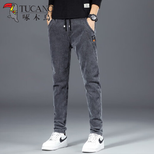Woodpecker 2 pairs of jeans men's autumn and winter trendy fashion slightly stretch slim straight casual sports elastic long pants 130 black + 139 gray 31 (2 feet 4) weight 125-140 Jin Jin equals 0.5 kg