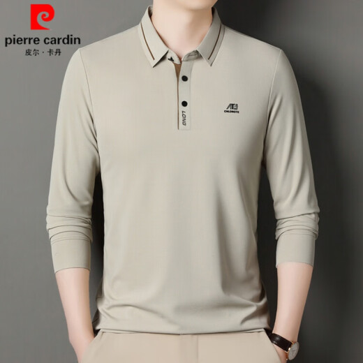 Pierre Cardin Marke Traaceless Ice Seide Langarmed T-Shirt für Herren Spring- und Herbst-Revers-Polo-T-Shirt modisch und vielseitig Casual Sweatshirt T Carbon Asche 16823 m