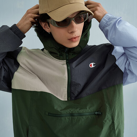Champion Champion Couple Jacket Men's Jacket Trendy Brand American Contrast Color Hooded Retro Outdoor Women Dark Green Splicing L