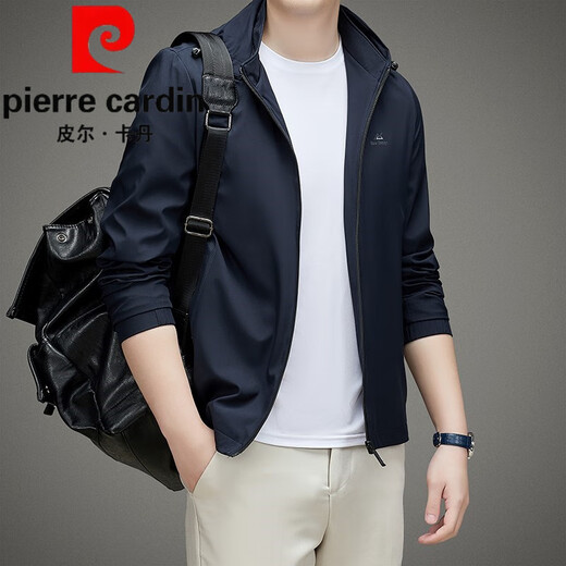 皮尔卡丹（pierre cardin）春秋季新款连帽夹克男士中老年爸爸装外套商务百搭休闲上衣 蓝色 M-3527 L 175 110-125斤