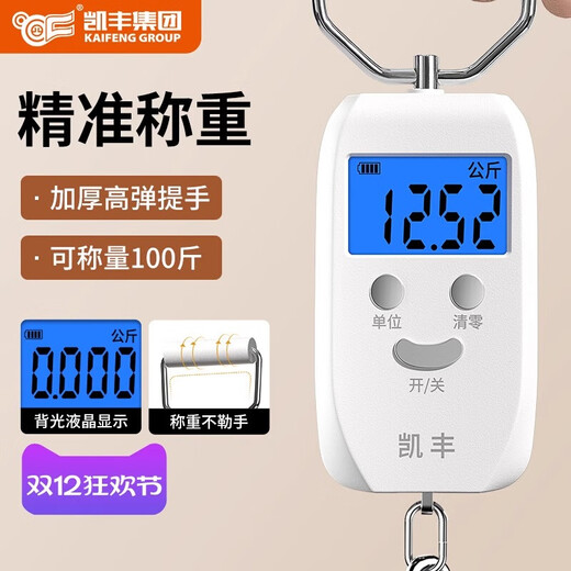 凯丰 便携式手提秤50kg电子称行李秤快递秤弹簧秤电子秤精准克称 【充电款白色】称重0.05kg-50kg