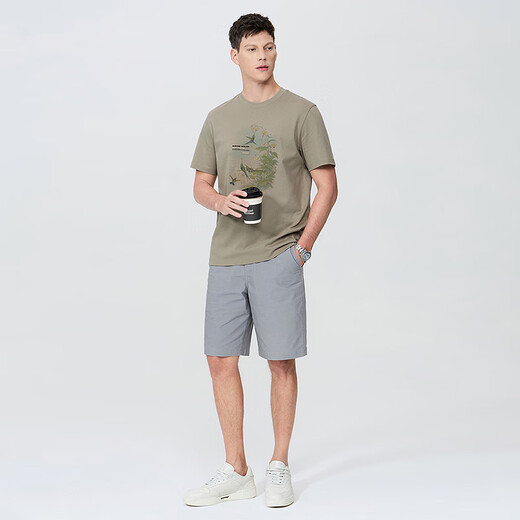 Dancing with the wolf [Instant Cool] 7A Antibacterial 2A Anti-mites Men's Short-sleeved T-shirt 701 Khaki L (175)