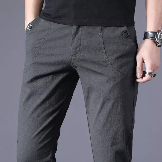 GY goldlion Goldlion summer ice silk thin casual pants men's slim straight business pants men's trousers trendy 688 black size 28