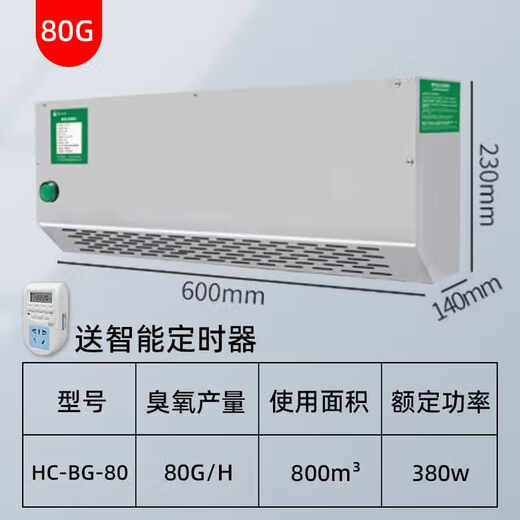 Ingenuity Huachuang wall-mounted ozone generator garbage room deodorization air purification food factory workshop ozone sterilization and disinfection machine HC-BG-80 applicable area 240-800m - timer