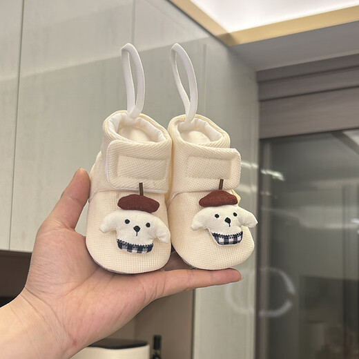 Green bean cute beans for male and female infants spring and autumn newborn baby soft-soled shoes and socks non-slip toddler 0-3-6 months 1 year old cartoon cotton shoes that will not fall off Dr. Beige Spring and Autumn Velcro LJ 12 recommended for 5-9 months