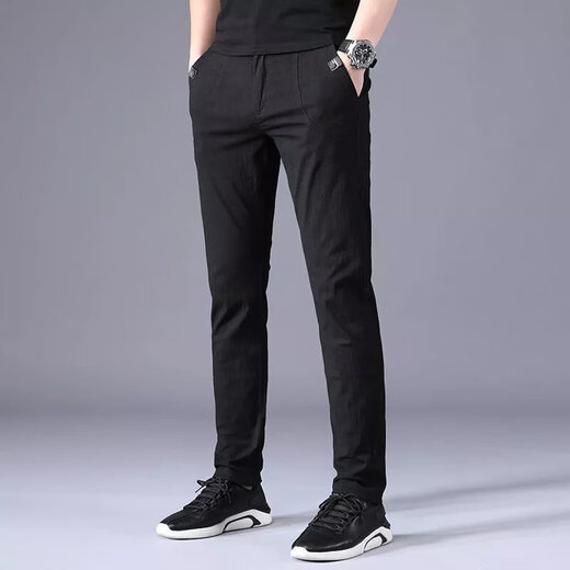 GY goldlion Goldlion summer ice silk thin casual pants men's slim straight business pants men's trousers trendy 688 black size 28