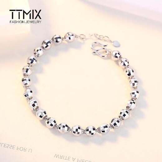 TTMIX shiny platinum bracelet for women pt950 platinum faceted laser beads bracelet for girlfriend 4.3-4.5g 17+2cm thick 3.5mm
