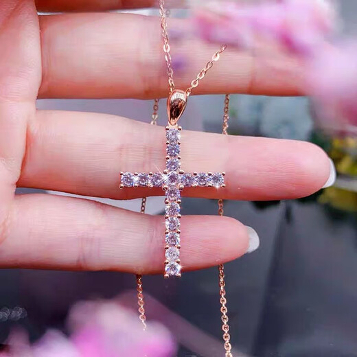 Li Shen 18k gold necklace women's moissanite imitation diamond cross pendant color gold rose gold clavicle chain set chain rose gold single pendant