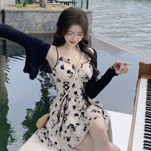 谷舰沐碎花小个子甜美显瘦辣妹性感吊带连衣裙女装御姐气质两件套装夜店 主图款 M 95-105斤