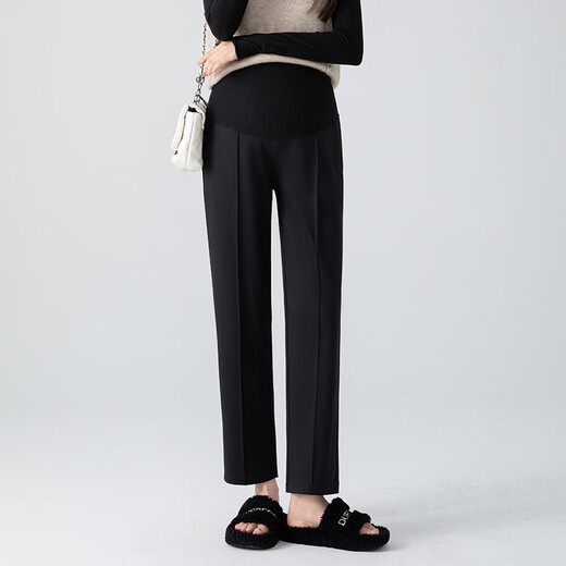 晞帆（XIFAN）孕妇裤夏季孕妇装冰丝休闲裤烟管西装裤九分裤小个子外穿直筒裤 6198交叉腰黑色 XXL（140-160斤）