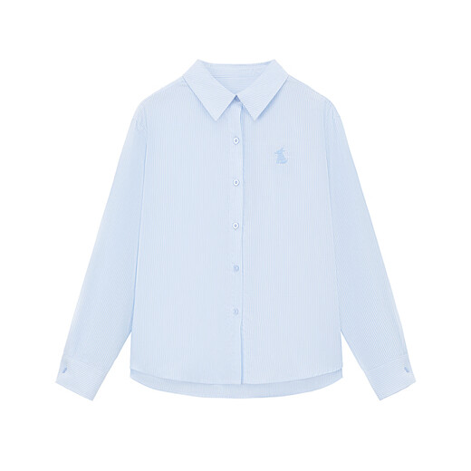 ELLE KIDS children's clothing French preppy style 25 spring new girls basic embroidered striped top lapel long-sleeved shirt blue and white strips 165 (M)