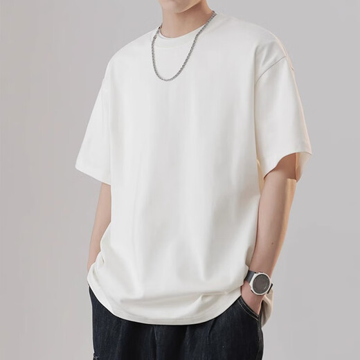 Homlean loose solid color short-sleeved T-shirt for men in spring and summer pure cotton comfortable basic style bottoming OM5 khaki XL