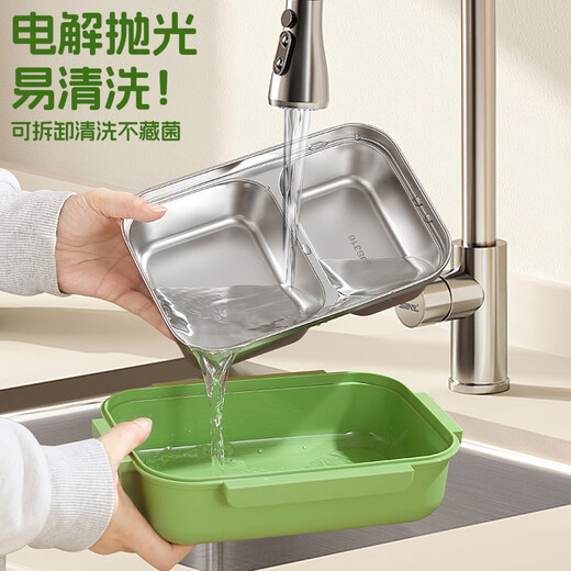 Maixuan isoliertes Lunchkinokintenarbeiter 316 Edelstahl getrennte Lunchbox Mikrowellenheizung Bento Box mit Trennungsdämmschachtel 3 Gittergrün 1050 ml [kostenloser Löffel und Stäbchen]