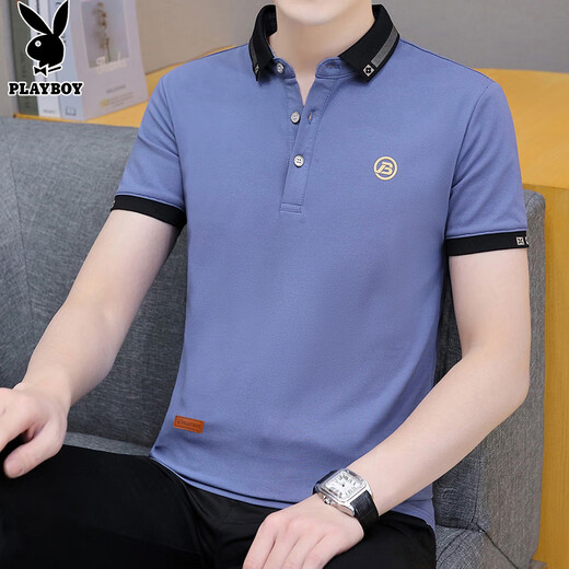 Playboy (Playboy) Kurzärärmelte T-Shirt für Männer Sommer Männer Polo Basishirt Business Casual halbärmelige dünne Männerkleidung schwarz xl