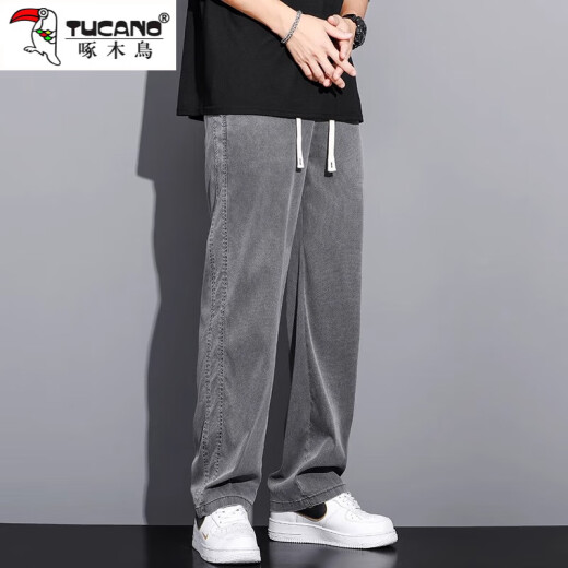 Woodpecker Jeans Men's 2025 Spring and Autumn New Loose Straight Ice Wire Wide Legs Men's Casual and Evergrande Casual Pants Men 1048 Light Blue L Recommended 105-120Jin [Jin equals 0.5 kg]