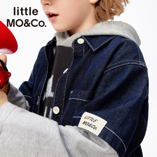Little MO&Co. Children's Clothing 25 Spring New Boys' Fake Two-Piece Denim Sweatshirt Shirt Jacket KBE1SHT014 Denim Blue 150 150/72