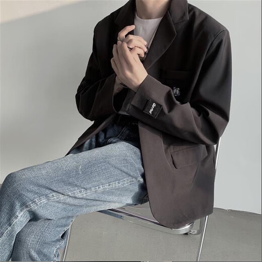 An Chuxia suit men's spring and autumn Hong Kong style college style DK uniform student class uniform blazer men's trend W43 khaki + white shirt + tie + trousers 4XL