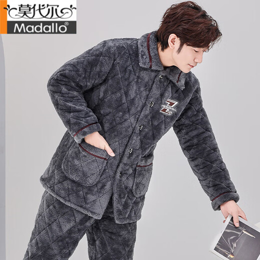 Pajama modal de otoño y invierno de otoño e invierno de tres capas Velvet de algodón de algodón de algodón tibia Conjunto de ropa para el hogar de invierno C9901# Black Grey [Velvet de leche] XL 3 capas [125-145Jin [Jin iguala 0.5 kg]] espesado de tres capas