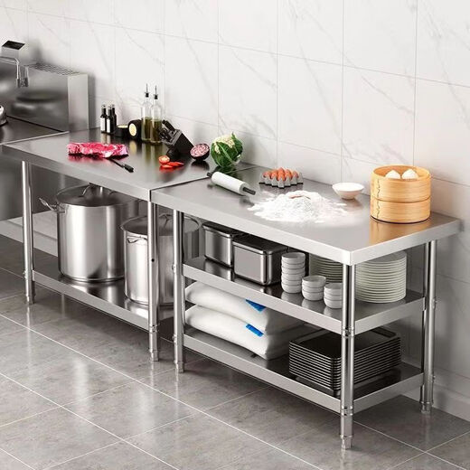 Jingji thickened stainless steel workbench double-layer kitchen workbench storage rack commercial load table table vegetable cutting table custom-made thickened second layer length 60 width 40 height 80
