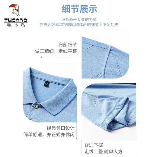 
Woodpecker (TUCANO) Middle-aged Men's Lapel Short Sleeve T-shirt Daddy Summer Thin Polo Shirt Middle-aged Ice Silk Half Sleeve Men Old Man T Ice Silk-9855 Gray Real Pocket 3XL 56/185