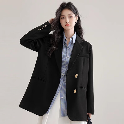 Yi Xiqi casual suit jacket for women loose 2025 spring and autumn new silhouette temperament high-end small suit top black M