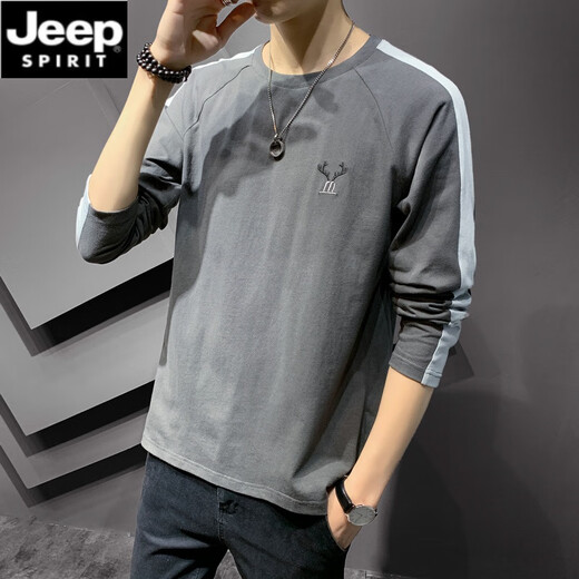 Jeep Spirit Cotton Herren-Langarm-T-Shirt 2025 Frühling und Herbst Neue Tops Trendy Lose Frühling und Sommer Dünnes inneres Basishemd DS643 White + DS692 White M (100-115jin [Jin gleich 0,5 kg]))
