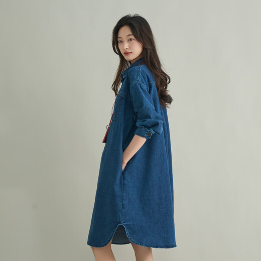 October Mommy Maternity Denim Skirt 2025 Spring and Autumn Retro Washed Denim Shirt Korean Style Loose Casual Mid-Length Maternity Skirt Dark Blue One Size (L size recommended 160Jin Jin is equal to less than 0.5kg)