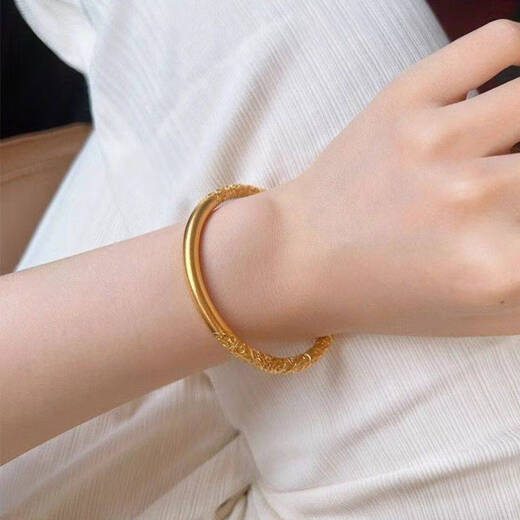 AYD Old Phoenix Gold Store Style Curly Grass Pattern Bracelet D Fu Same Style Ancient Method Inherited 999 Pure Gold Pure Silver Gold-Inlaid Silver Bracelet Plain Curly Grass Pattern Bracelet