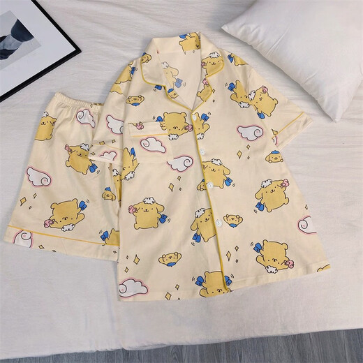Xuan Mulin Creme Yellow Pudding Hund Pyjamas für Frauen im Frühling und Herbst neue Kurzarmhose Strickjacke Internet Promi Home Clothing Drei-teilige Set 14107# Animal Round X M empfohlen 80-100jin [Jin gleich 0,5 kg]