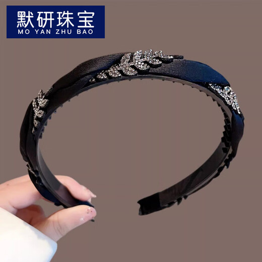 MOYAN 2025 New Fabric Sparkling Drill Headband Wheat Headband Women's Fashion Light Luxurious Hairpin Feeling Versatile Outing Headwear 1# Black Rhinestone Wheat Headband A07-202