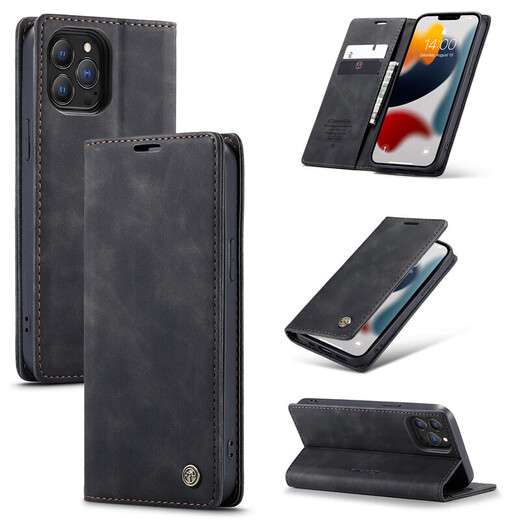 
Mi Xiong Apple 15 mobile phone case flip leather case iphone15pro max protective case business card wallet 14pro trendy brand men and women shell plus flip leather case [black] iphone14