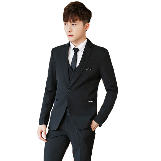 ROMON Men's Casual Small Suit Korean Style Slim Groom Wedding Dress Trendy Handsome Small Suit Jacket Black Suit + Trousers Two-piece Set XL 120-138Jin Jin is equal to 0.5kg Wear